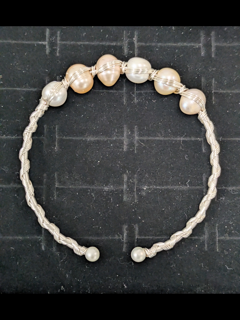 Silver Wire-Wrapped Freshwater Pearls Cuff Bracelet